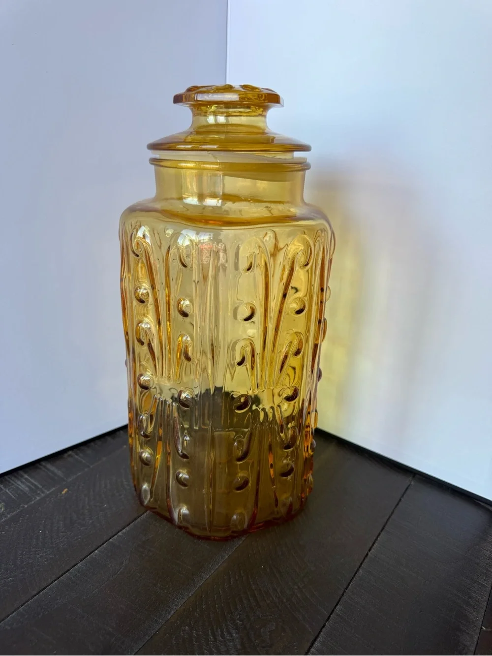 Vintage Amber Glass Jar, Amber Decorative Canister with Lid, cookie jar
